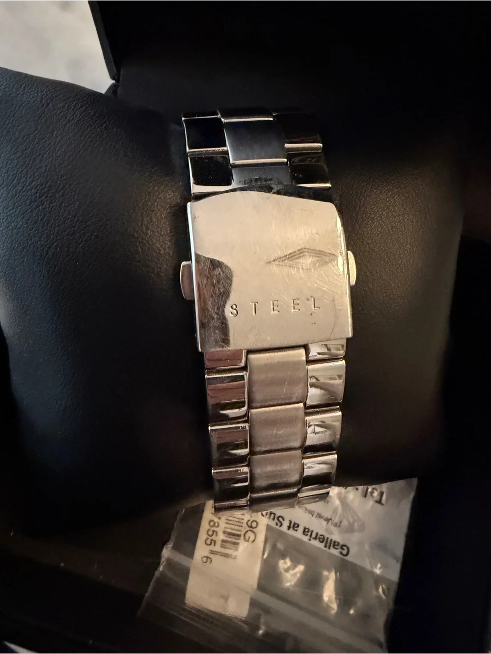 GUESS Silver Stainless Steel Men's Rectangular Black Dial Watch